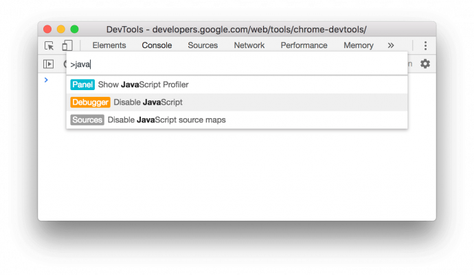 Disable javascript Chrome dev tool