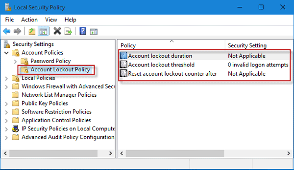 Account lockout policy Windows 10